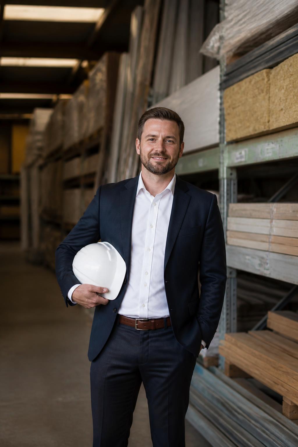 Building products sales specialist in a building supplies warehouse